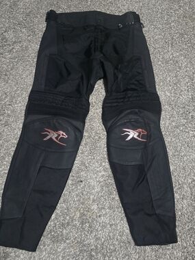 Men's Black Motorcycle Pants with Red Accent Knee Logos